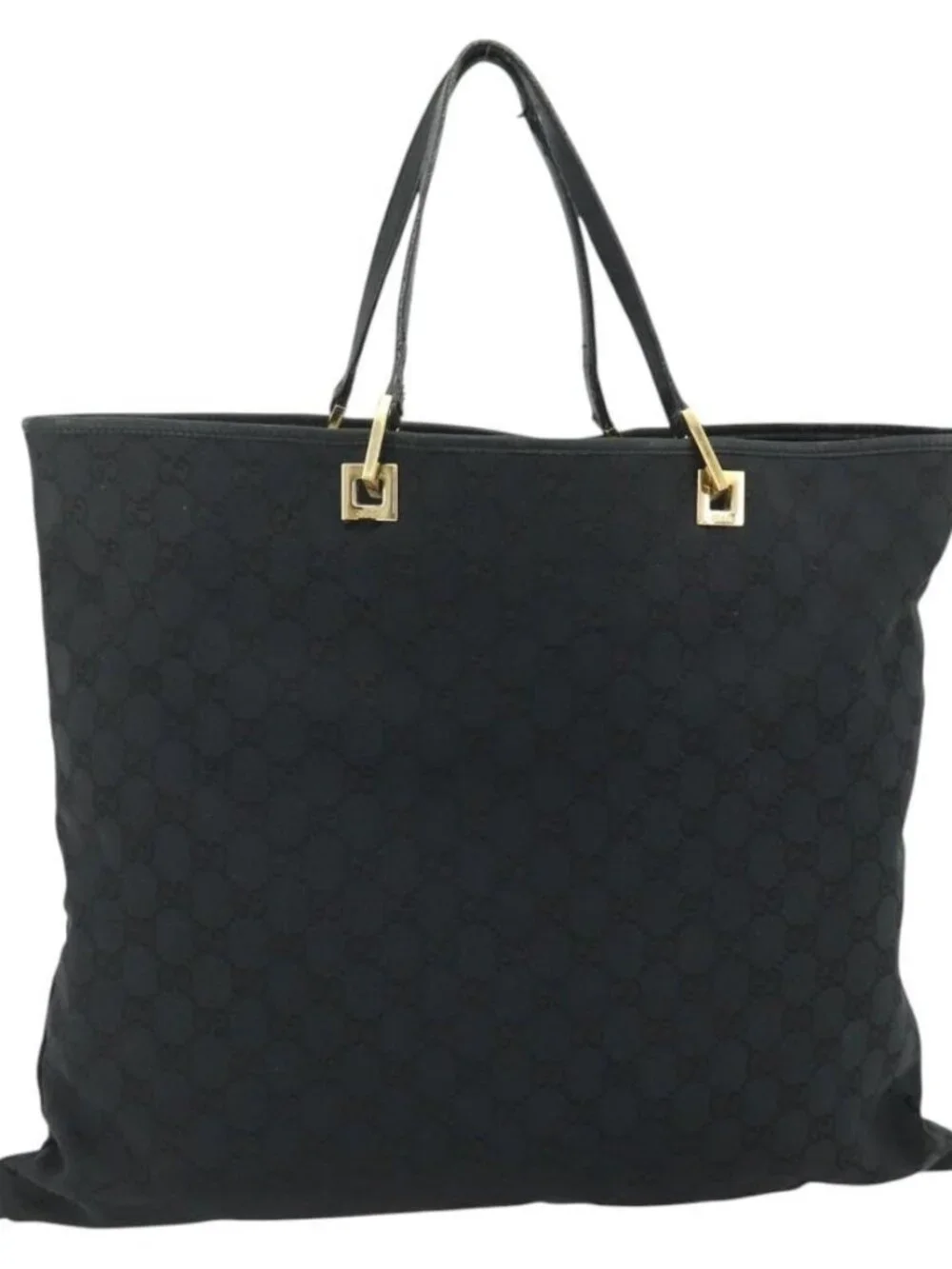 GUCCI GG Canvas Tote Bag Black Gold 002 1097 Auth ti3861